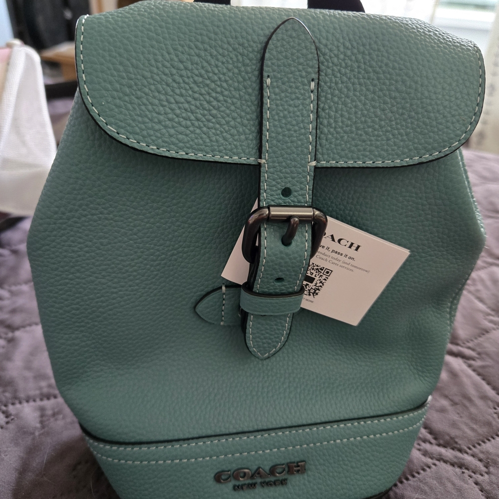 Coach Hudson Small Mini Backpack Sling Tiffany Blue Mint Green Turquoise - Picture 2 of 3